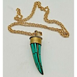 SC Styles Large 3" Vintage Horn Necklace Turquoise Bohemian Viking Native